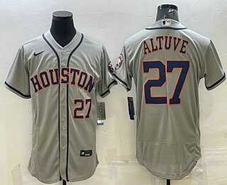 Men%27s Houston Astros #27 Jose Altuve Number Grey Stitched MLB Flex Base Nike Jersey